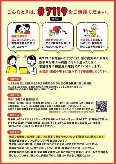 長野県救急安心センター(#7119)のポスター裏面